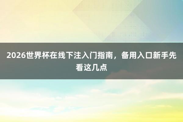 2026世界杯在线下注入门指南，备用入口新手先看这几点